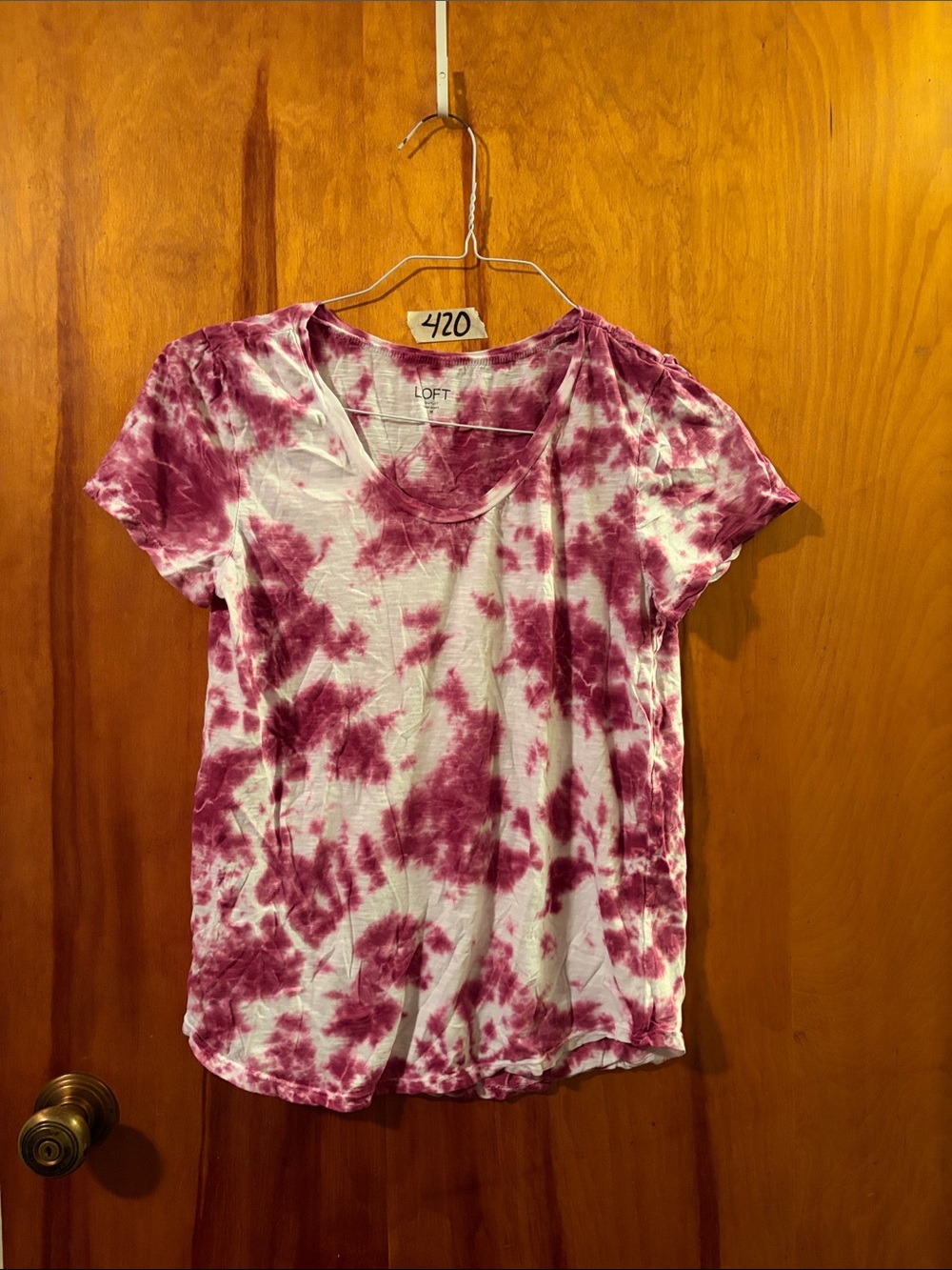LOFT Pink and White Tie-Dye Short Sleeve Tee